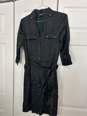 White House Black Market Black 3/4 Sleeve Shirt Dress with Tie Waist. Size 8